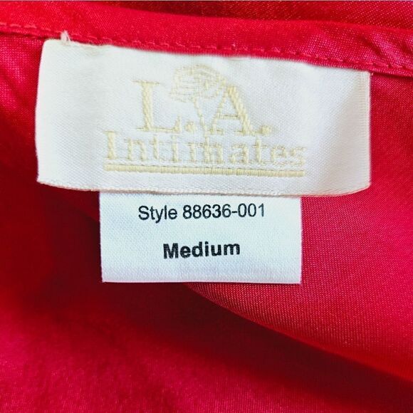 Vntg L.A. Intimates 2 Piece Red Satin Floral Velvet Embellished Robe Slip Set M - Picture 6 of 12